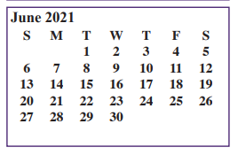 District School Academic Calendar for Juvenile Justice Alternative for June 2021