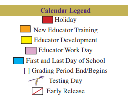 District School Academic Calendar Legend for Juvenile Justice Alternative