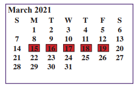 District School Academic Calendar for Alvarado El-south for March 2021