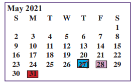 District School Academic Calendar for Alvarado J H for May 2021
