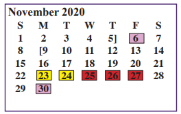 District School Academic Calendar for Juvenile Justice Alternative for November 2020