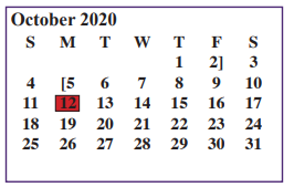 District School Academic Calendar for Alvarado H S for October 2020