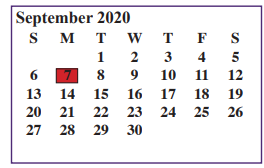 District School Academic Calendar for Alvarado Alternative School for September 2020
