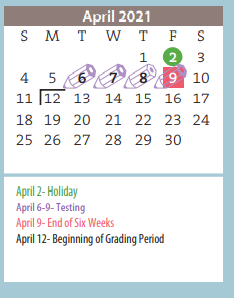 District School Academic Calendar for Western Plateau Elementary for April 2021