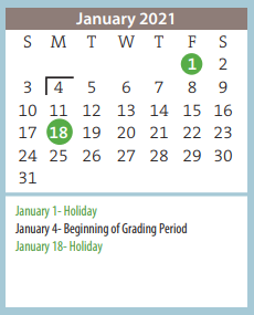 District School Academic Calendar for Houston Middle for January 2021