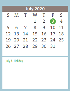 District School Academic Calendar for Glenwood Elementary for July 2020