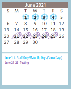 District School Academic Calendar for Bonham Middle for June 2021