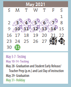 District School Academic Calendar for Crockett Middle for May 2021