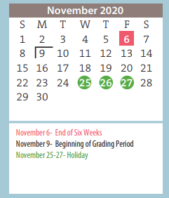 District School Academic Calendar for Carver Early Childhood Academy for November 2020