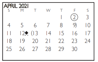 District School Academic Calendar for Shackelford Junior High for April 2021