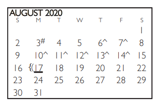 District School Academic Calendar for Berry Elementary School for August 2020