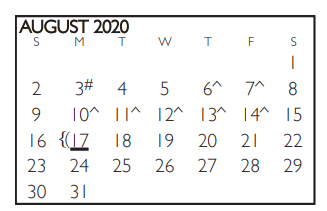 District School Academic Calendar for Thornton Elementary for August 2020