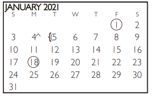 District School Academic Calendar for Tommie Williams Elementary for January 2021