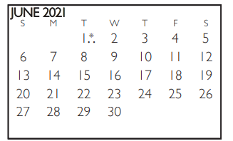 District School Academic Calendar for Roark Elementary School for June 2021