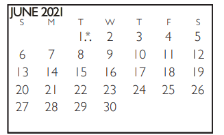 District School Academic Calendar for Tommie Williams Elementary for June 2021