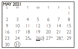 District School Academic Calendar for Butler Elementary for May 2021