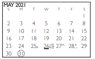 District School Academic Calendar for J M Farrell Elementary School for May 2021