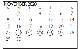 District School Academic Calendar for Tommie Williams Elementary for November 2020