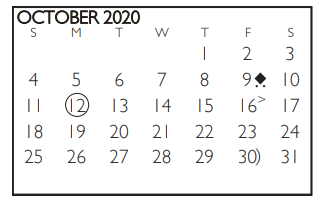 District School Academic Calendar for Speer Elementary for October 2020