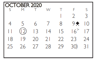 District School Academic Calendar for Johns Elementary School for October 2020