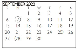 District School Academic Calendar for Tommie Williams Elementary for September 2020