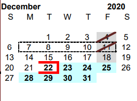 District School Academic Calendar for R C Fisher Campus for December 2020