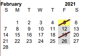 District School Academic Calendar for R C Fisher Campus for February 2021