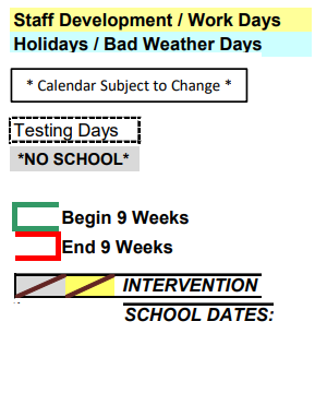 District School Academic Calendar Legend for Athens Int