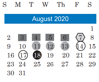 District School Academic Calendar for Travis County J J A E P for August 2020