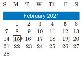 District School Academic Calendar for Undesignated El A for February 2021