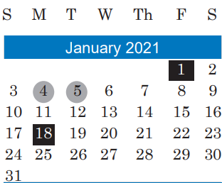 District School Academic Calendar for Rodriguez Elementary for January 2021