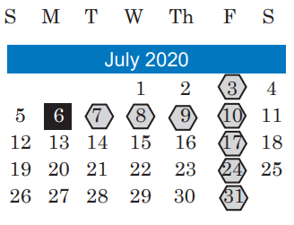 District School Academic Calendar for Kocurek Elementary for July 2020