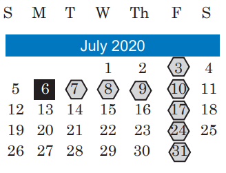 District School Academic Calendar for Undesignated El A for July 2020