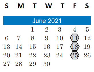 District School Academic Calendar for Pillow Elementary for June 2021