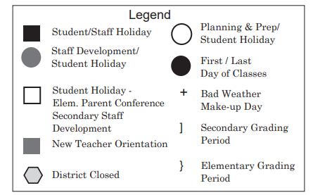 District School Academic Calendar Legend for Reilly Elementary