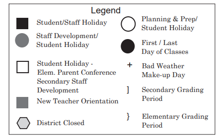District School Academic Calendar Legend for Undesignated El A
