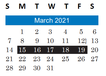 District School Academic Calendar for Pillow Elementary for March 2021