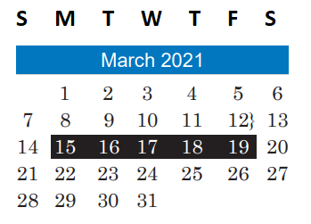 District School Academic Calendar for Undesignated El A for March 2021