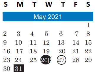 District School Academic Calendar for Reilly Elementary for May 2021