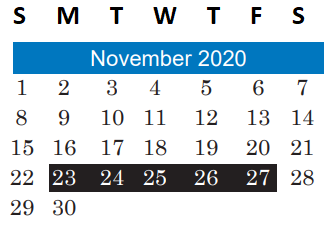 District School Academic Calendar for Oak Springs Elementary for November 2020
