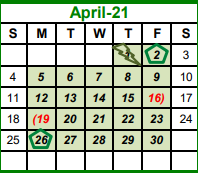 District School Academic Calendar for Tarrant Co J J A E P for April 2021