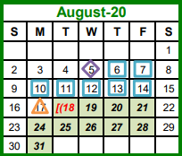 District School Academic Calendar for W E Hoover Elementary for August 2020