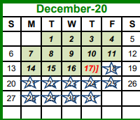 District School Academic Calendar for Walnut Creek Elementary for December 2020