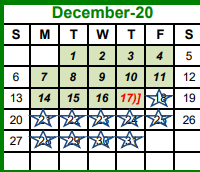 District School Academic Calendar for Tarrant Co J J A E P for December 2020