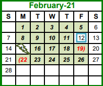 District School Academic Calendar for Tarrant Co J J A E P for February 2021