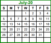 District School Academic Calendar for Tarrant Co J J A E P for July 2020