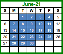 District School Academic Calendar for Cross Timbers Elementary for June 2021