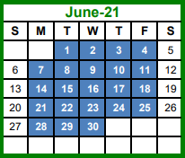 District School Academic Calendar for Tarrant Co J J A E P for June 2021