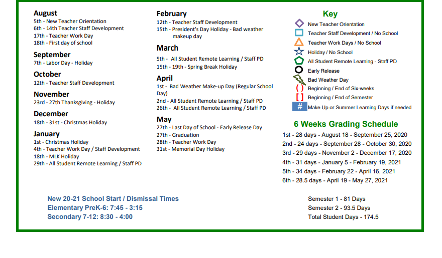 District School Academic Calendar Key for W E Hoover Elementary