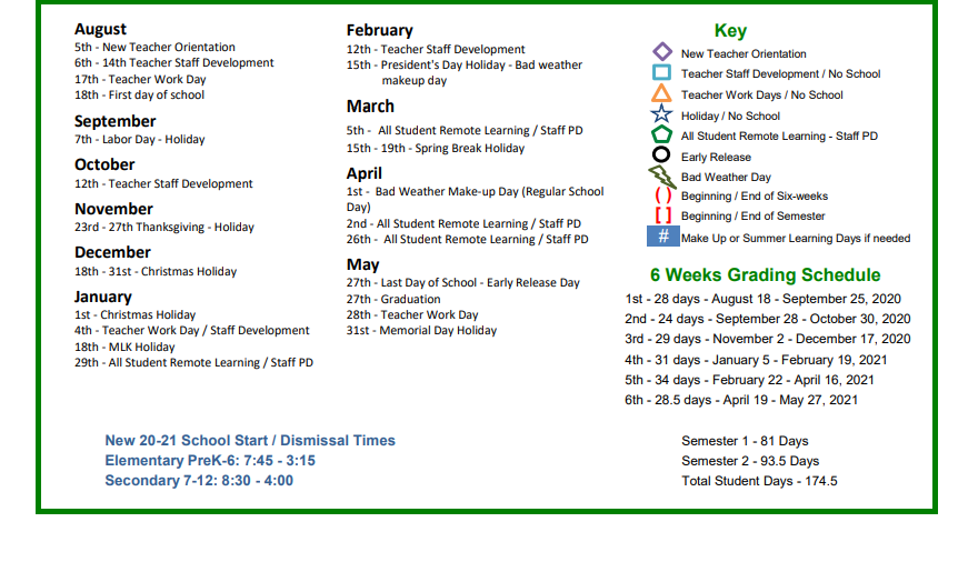 District School Academic Calendar Key for Cross Timbers Elementary